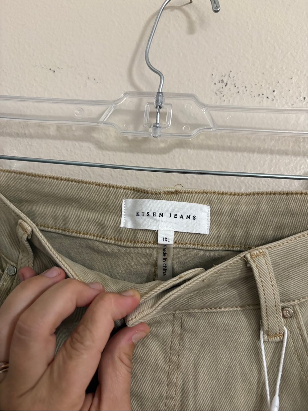 NEW RISEN Boutique Women’s High Rise Tan Khaki Cargo Jean Pants Wide Leg 1X - Picture 5 of 8